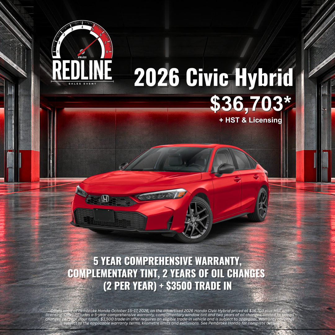 2026 Civic Hybrid Redline offer at $36,703*, plus HST and licensing