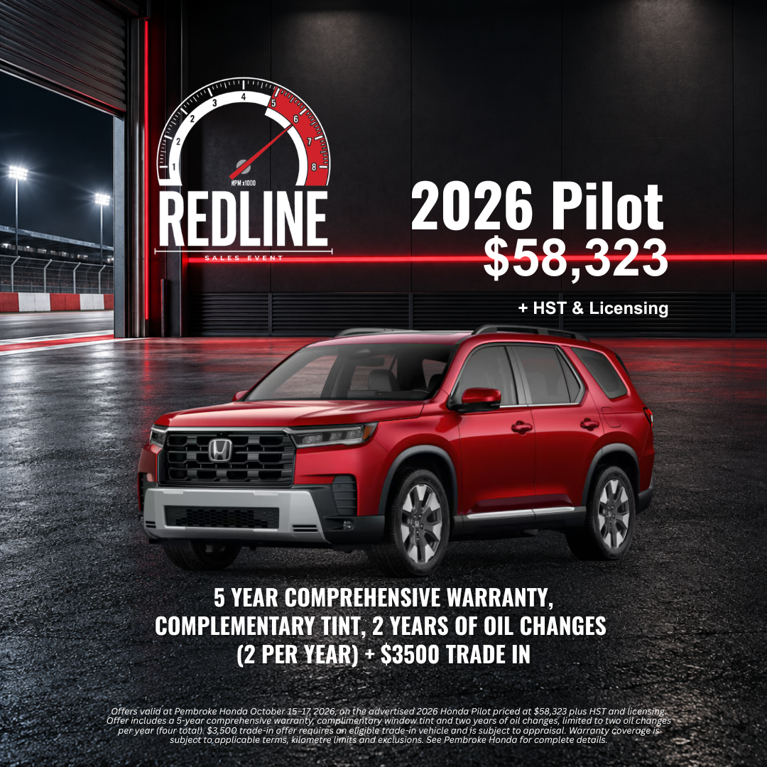 2026 Pilot Redline offer at $58,323, plus HST and licensing